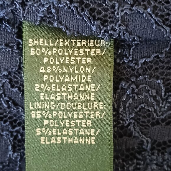 Navy Blue Lace Long Sleeve Figure Flattering Ruched Faux Wrap Midi Dress Sz 4 - Picture 5 of 8